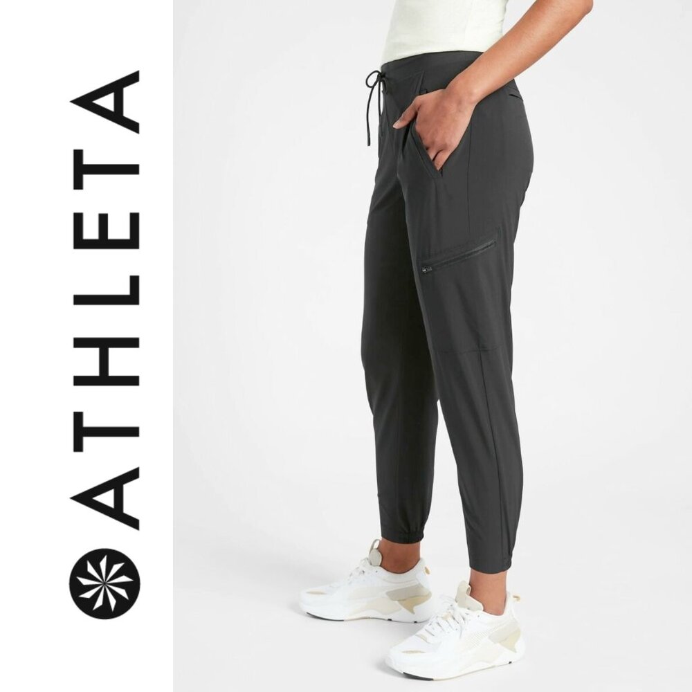 Athleta Go Far Venture Printed Jogger Pants, Black, Size 14